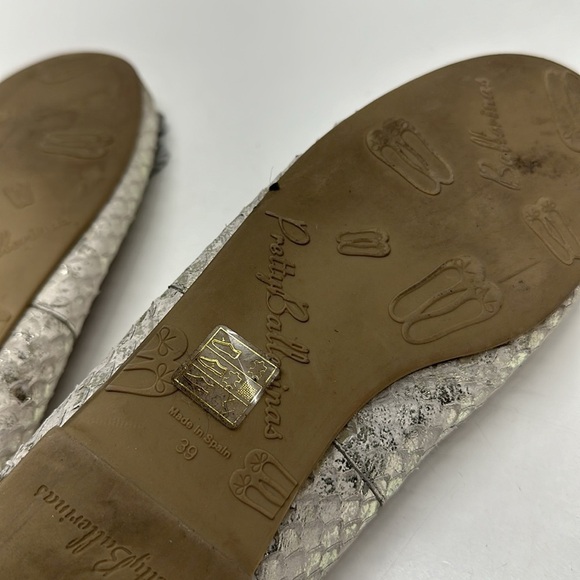 Pretty Ballerinas Rosario Ballet Flats Slip On Flat Shoes Metallic Snake Bow 39 - Picture 8 of 9